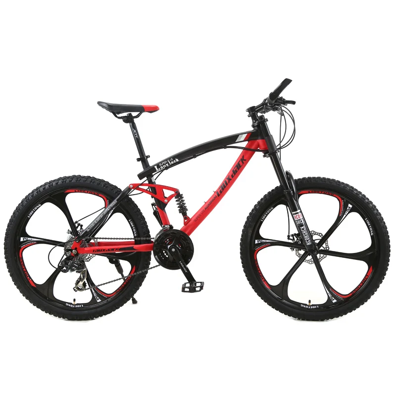 cheap LAUXJACK Mountain Bike Steel Frame Full Suspension Frame Mechanical Disc Brake 24 Speed Shimano 26\