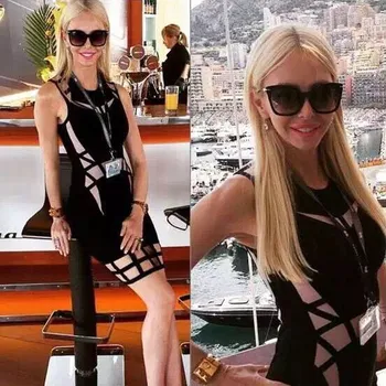 

Newest Celebrity Black Sleeveless Round Neck Hollow Out Mini Bandage Dress Party Sexy Dress