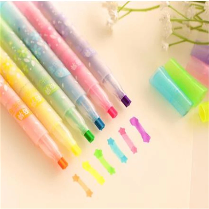 

1 pcs/Lot Star Marker Color Highlighter pen for reading book Fluorescent drawing pen office material School supplies