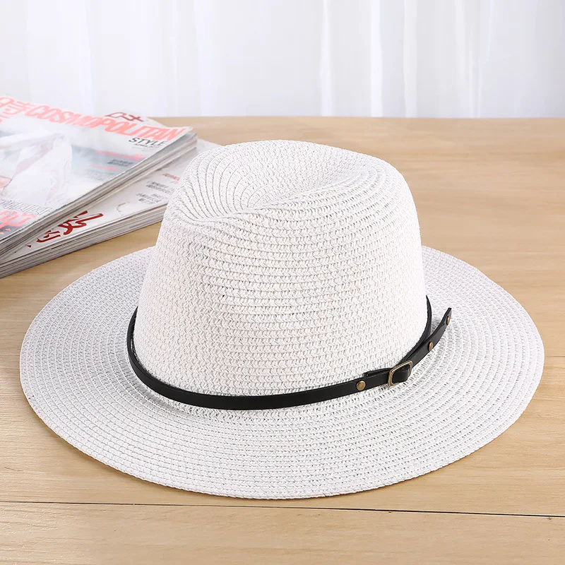 Classic Women Men Summer Toquilla Straw Sun Hat For Elegant Lady Wide Brim Homburg Fedora Sunbonnet Beach Sunhat Panama Cap