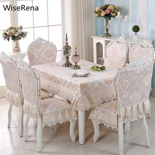 luxury europe table cloth satin floral lace chair seat cover set