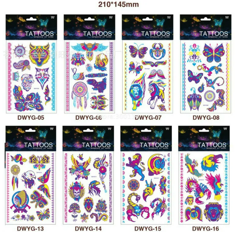 Louco do Partido Atacado Luminosa Fluorescente Luz Férias Tatuagem Temporária Harajuku Boate Fluorescência Tatuajes Corpo 500 Pcs 31 fluorescente luz Férias Tatuagem Temporária Harajuku Boate Fluorescência Tatuajes Corpo