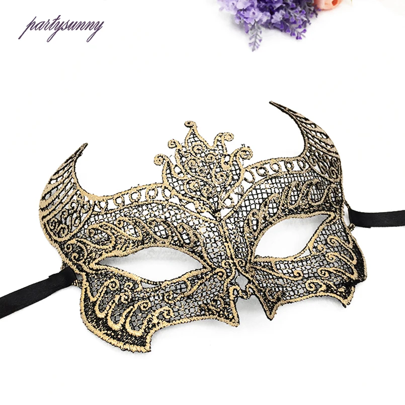

PF Ox Horn Lace Masks Cutout Eye Mask for Halloween Venetian Carnival Costume Party Decoration Multicolor Half face Mask LM027