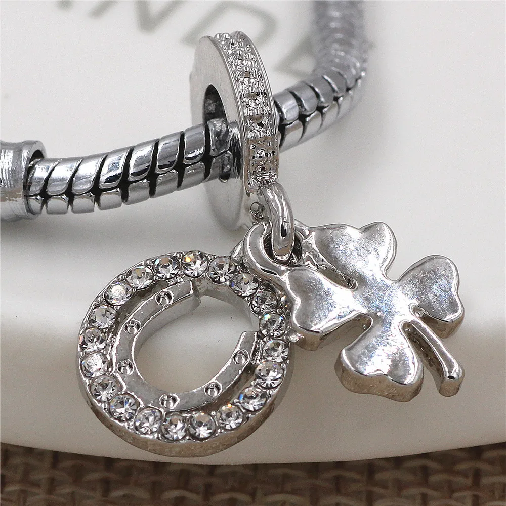 

GO MAX DGW Four Leaf Clover Charm pendant fit Pandora beads Charm Bracelet & Necklace Authentic European Clear CZ