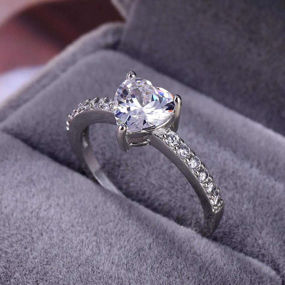 Медь/Циркон в форме сердца кольцо обручальное кольцо Свадьба Помолвка невесты простое Кристальное кольцо подарок