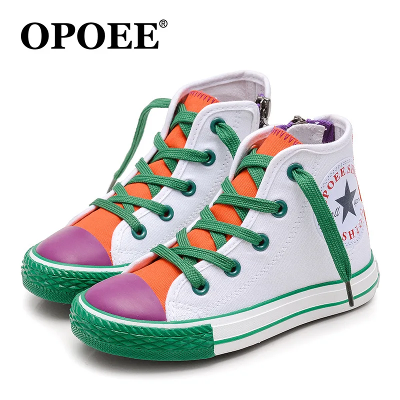 OPOEE/Детские кроссовки; детская белая обувь с цветными блоками; Новинка года; модная парусиновая обувь для мальчиков и девочек со звездой; Размеры 25-38