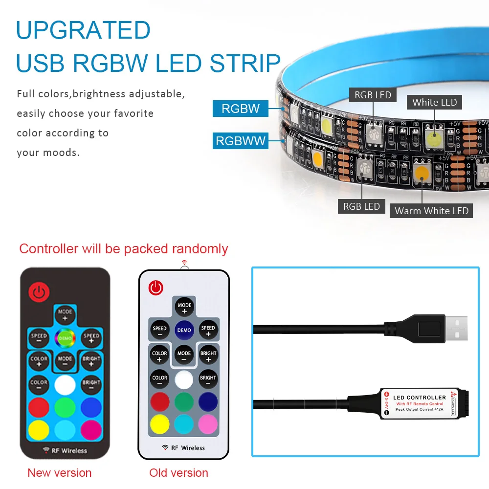 5050 USB Светодиодная лента RGB RGBW RGBWW Led tv фоновое освещение DC 5 В гибкая лента RF пульт дистанционного управления 1 м/2 м/3 м/4 м/5 м