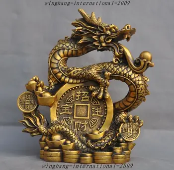 

China Fengshui Bronze Wealth Lucky Decoration YuanBao Money Zodiac Dragon Statue