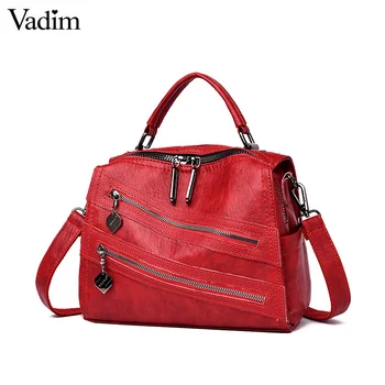 

Vadim Retro Soft Leather Handbags Women Bags Designer Girls Patchwork Shoulder Bag Multifunction Crossbody Bags for Women 2019
