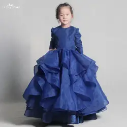 LZC021 элегантное темно-синий платье с цветочным узором для девочек платье принцессы для девочек Летняя мода для свадебной вечеринки