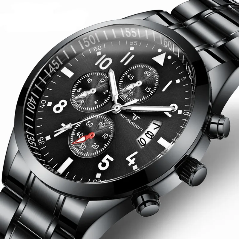 

Man Black Wrist Watch Mens Brand Luxury Famous Male Clock Date Quartz Watch Full Steel Wristwatch Relogio Masculino Electronic