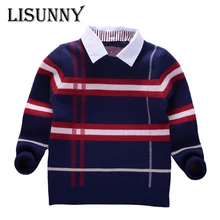 Рубашка с воротником; свитера для мальчиков; Классический пуловер в клетку в полоску для малышей; вязаная детская одежда; сезон осень-зима; Детский свитер; одежда