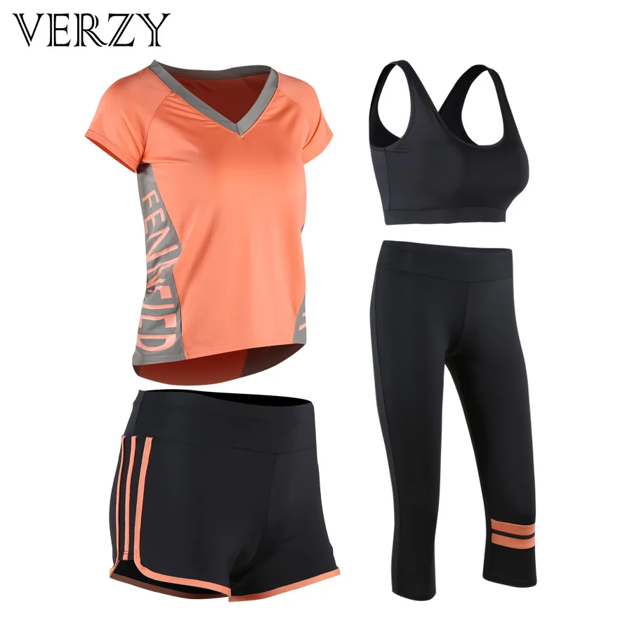 

Yoga Set Women Yoga Clothing Fitness Stretch Well High Elastic Gym Running Breathable Sports Bra+T-shirt+Short+Yoga Pants 4 pcs