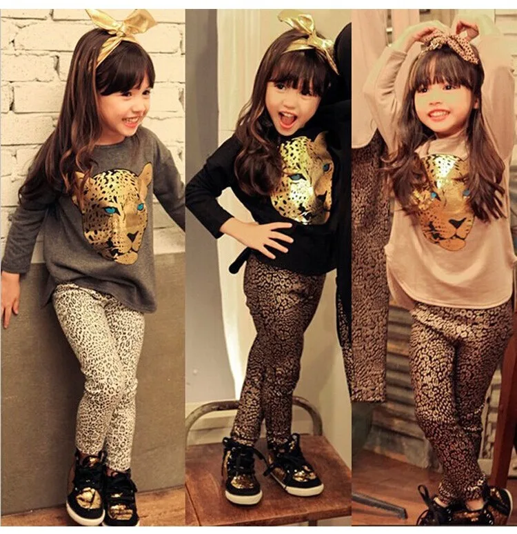 

Baby Girl Summer Clothes Girls Clothing Sets Cotton Leopard Print Girls Clothes kids Clothes Set Long Sleeve +Pants 3-9 Years