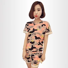 Новые летние с коротким рукавом пижамы наборы для Для женщин Повседневное камуфляж Pijama для девочек милые шорты пижамы для отдыха домашняя одежда