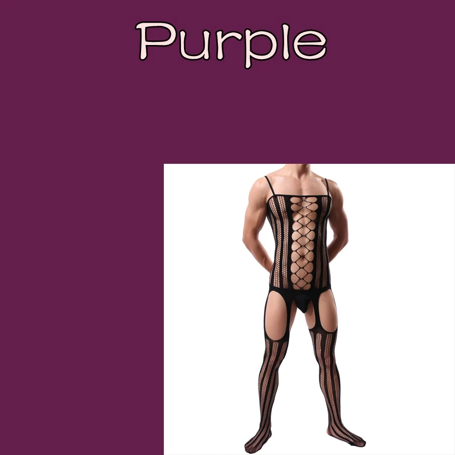 Мужское сексуальное нижнее белье, шелковые чулки, ультратонкое нижнее белье в сеточку - Цвет: Фиолетовый