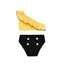 Детские купальники для девочек из полиэстера, два предмета, купальный костюм, бикини, пляжные желтые однотонные купальники, комплекты одежды, K406