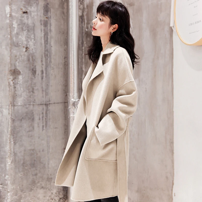 camel Printemps 100 Automne Laine Double Turn Col Mode Face down Haute Manteau Caramel Cachemire Chaud Pardessus Femmes Qualité De BxUqpBr