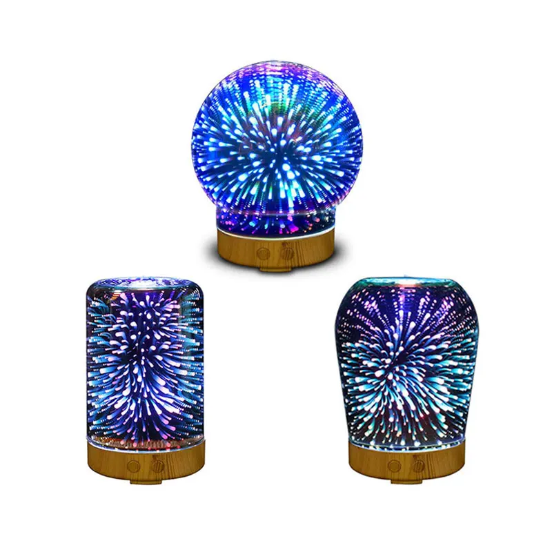 SUNLI HOUSE 3D Night Lights Colorful Aromatic 3D Humidifier Glass lamp Oil Diffuser LED lighting for Indoor Room 3 styles