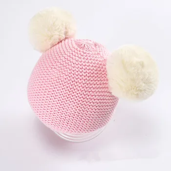 

2018 Winter Baby Girls Boys Faux Raccoon Knitted Hat Fur Two Pompom Ball Cute Caps Baby Girls Children Hats Warm Caps Beanie