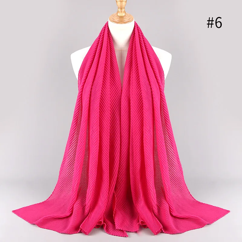 Women Pleated Cotton Hijabs Scarf Plain Wrinkle Crinkle Crimp Shawl Wraps Stole Muffler Muslim Hijab Headscarf 22Color 180x80cm - Цвет: 6 rose red