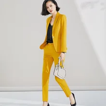 Брючный костюм для женщин S 5XL плюс Размер 2 шт комплект Желтый Блейзер Куртка желтые брюки костюм Блейзер брюки костюм комплект ow0518