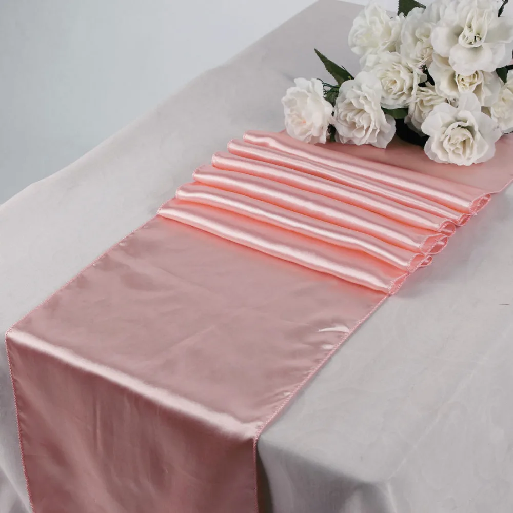 

hot color new 10PCS peach red Satin Table Runners 12" x 108" Wedding Party Decorations
