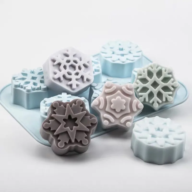 

Snowflake embossed soap mold Creative six-hole Christmas snowflake Mousse Jelly silicone handmade soap Candle mold