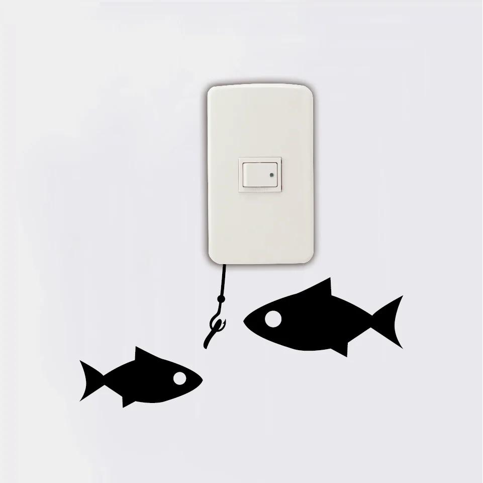 Fishing Bait and Two Fish Swimming Below Light Switch sticker cartoon animal vinyl wall stickers Bedroom/Home Decor Fishing Bait and Two Fish Swimming Below Light Switch sticker cartoon animal vinyl wall stickers Bedroom/Home Decor