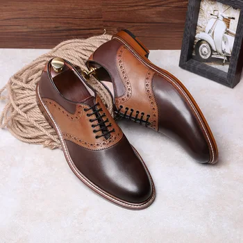 

DESAI Brand Top Quality Oxford Shoes For Men Genuine Leather Shoes Mixed Color England Style Handmade Shoes Men Size 38-43