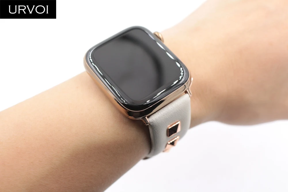 URVOI кожаный ремешок для apple watch series 4 3 2 1 Swift rockstud ремешок для iWatch наручный браслет панк с металлическими шипами ручной работы