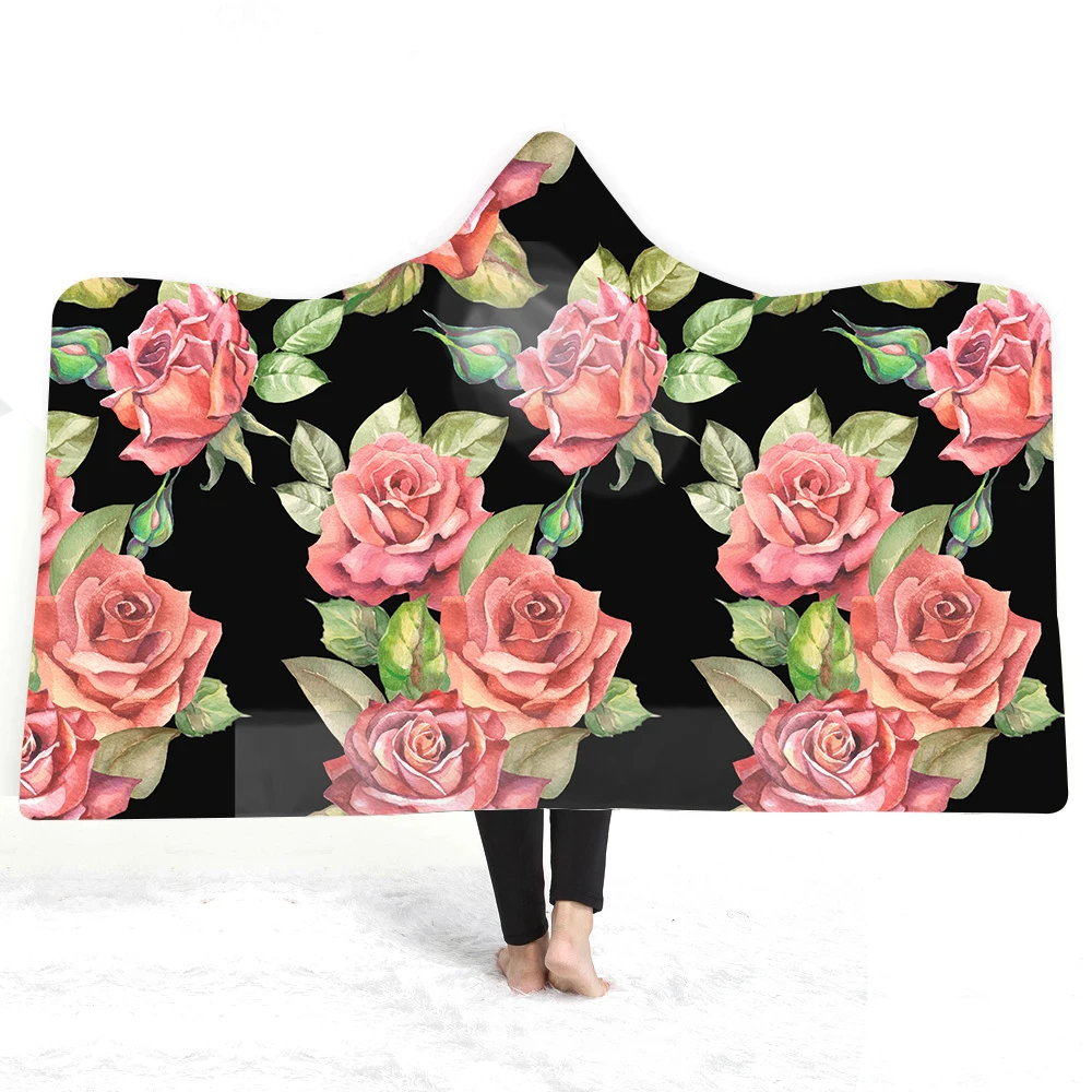 

Lifelike Rose Fleece Blanket Tropical Fruit and Floral Sherpa Wearable Blanket Pink Red Velvet Plush Blanket for Home Travel