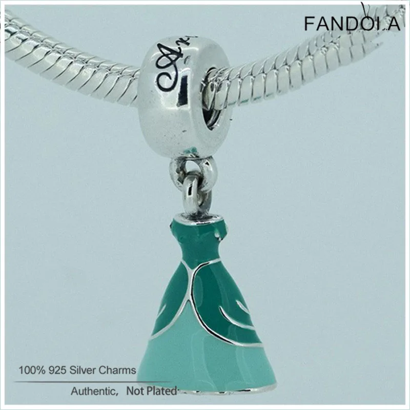 

Fit Original Bracelet 925 Sterling Silver Charm Bead Green Enamel Ariel Dress Charms Beads for Jewelry Making Accessories kralen