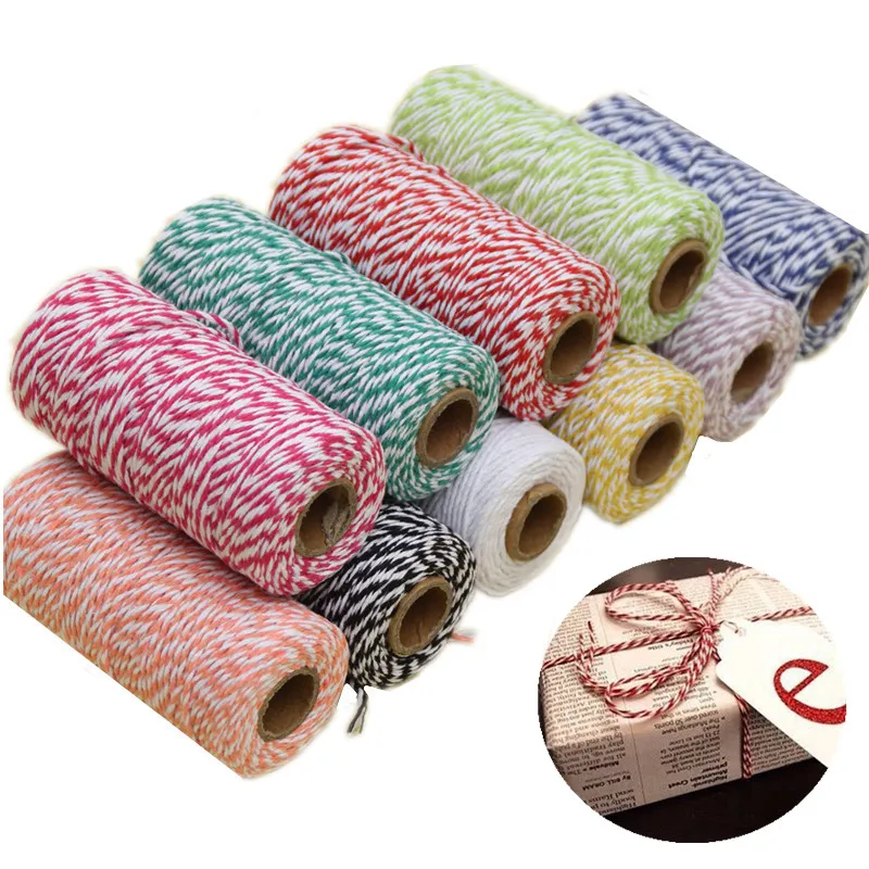 

1 Roll 100 Metres 1.5mm Cotton Bakers Twine String Cotton Cords Rope Home Decor DIY Craft For Apparel Sewing Fabric colors B558