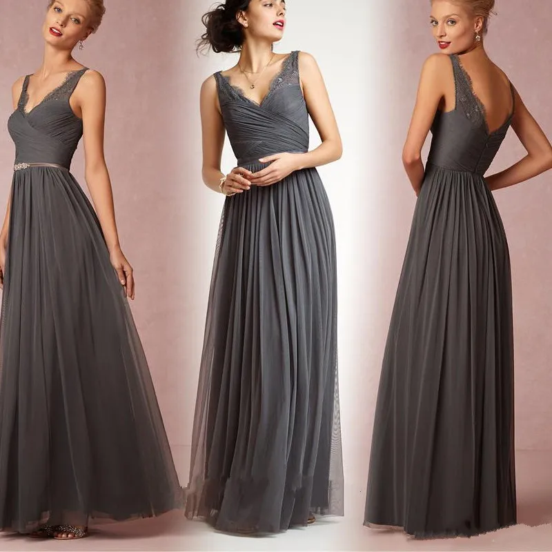 dark grey bridesmaid dresses long