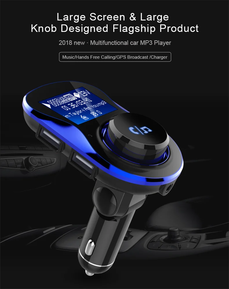 Fivetech Multifunctional Bluetooth Handsfree Car Charger 2USB Digital Display MP3 Player  GPS FM Transmitter for mobile phone  (1)