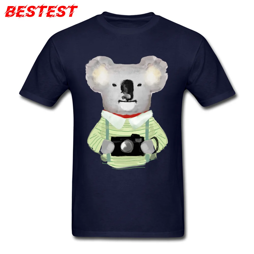 2018 Fashion Adult T Shirt Round Collar Short Sleeve 100% Cotton Funny Tops T Shirt Gift Tops & Tees Drop Shipping Koala bear in clothes watercolor animal art navy