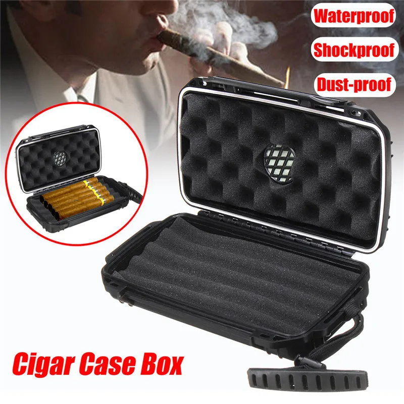 Черный сигары хранения 5 сигар в коробке с губкой подкладка водонепроницаемый противоударный пылезащитный для наружного путешествия пакет аксессуары для курения