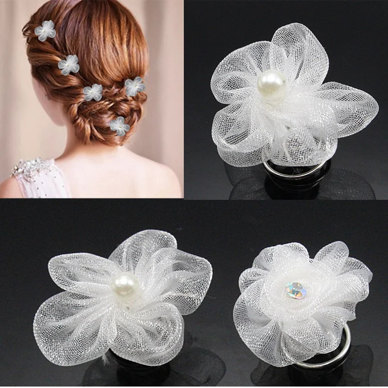 5pcs Lot Wome Girls Wedding Bridal Hairstyles Jewelry White Flower