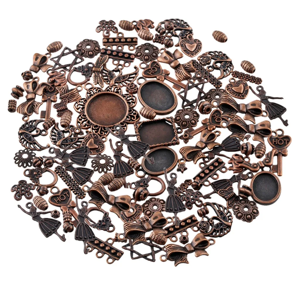 

TUMBEELLUWA 1Lot (230g) Mixed Red Copper Charms Pendant Spacer Beads for Necklace Bracelet Anklet DIY Crafting Accessories