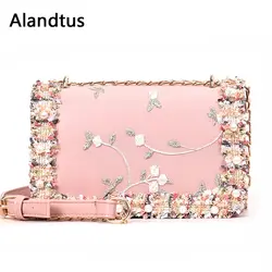 Alandtus Personanity кружевные цветы женская сумка высокого качества из искусственной кожи Сумка Сладкая Девочка квадратная сумка с жемчужной
