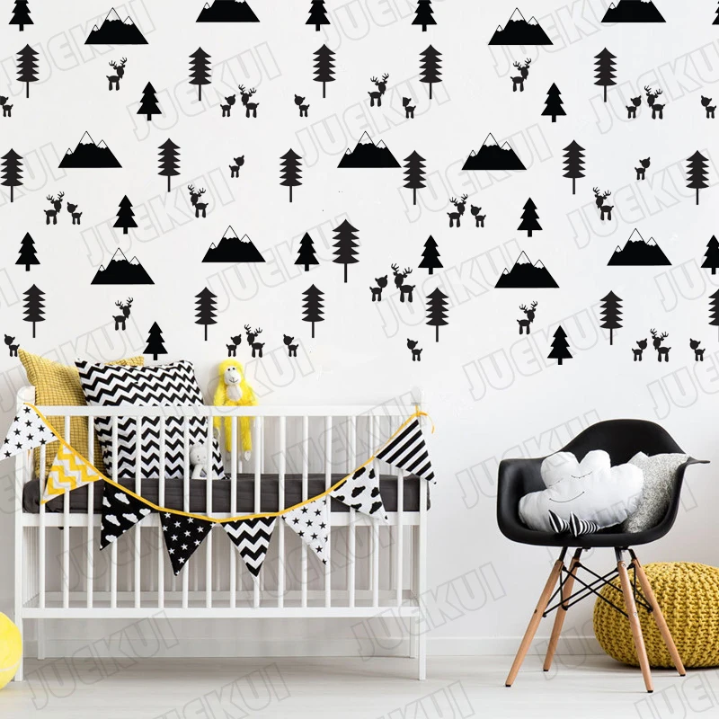 Nordic Woodland Animals Forest Trees Mountain Wall Stickers Baby
