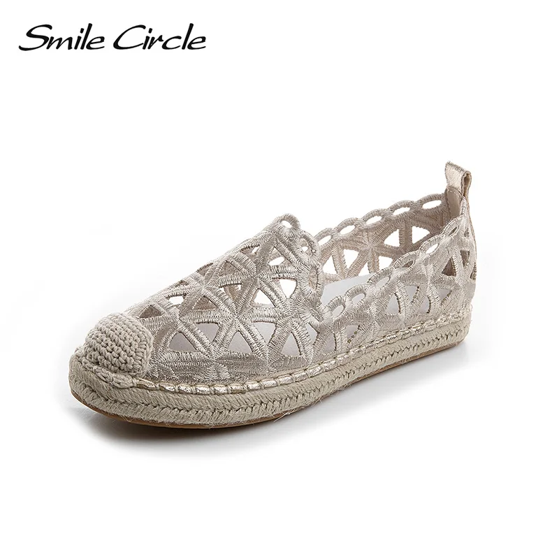 

Summer Espadrille Women loafers straw fisherman Flats Shoes Women Hemp Bottom Fisherman Soft Genuine Leather Insole Smile Circle