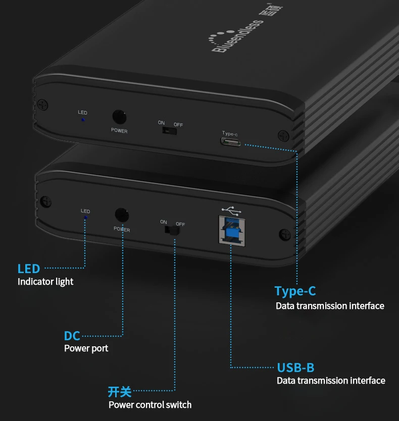 hdd ssd cases suit 3.5'' 2.5'' Type C  USB A usb 3.0 to sata hard disk caddy aluminum hard disc enclosure with 12V 2A AC power hdd case  (11)