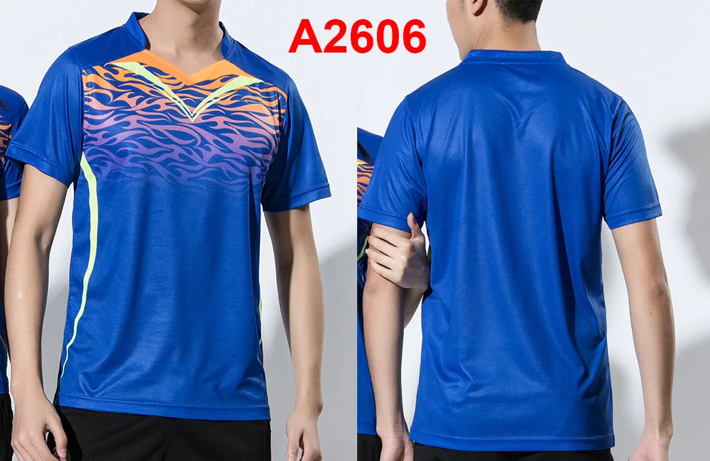 Новые мужские рубашки для бадминтона, спортивные рубашки для спортзала, теннисные рубашки, футболки для игры в бадминтон, топы для фитнеса и тенниса, спортивные футболки для бега - Цвет: A2606 blue