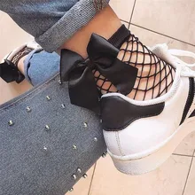 1 пара носки длиной по щиколотку сетки кружева рыбы короткие носки для женщин белый и черный сплошной цвет с бантом дропшиппинг 30AT3