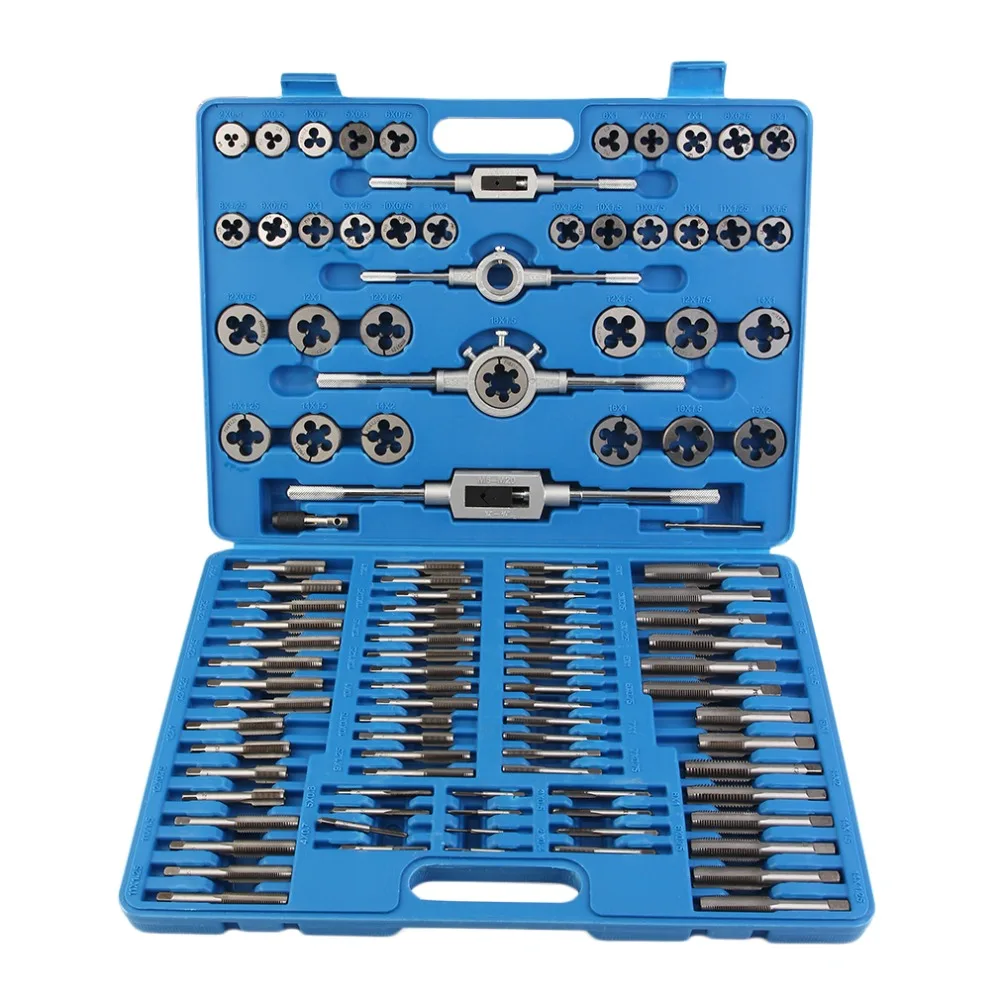 

110Pcs Metric & Inch Alloy Tap And Die Set Steel Set Bolt Screw Extractor/Puller Kit In Metal Blue Case Hot Sale