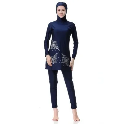 Полный пакет Купальник для мусульманских женщин Буркини исламский джильбаб одежда для купальников с капюшоном купальный костюм Одежда серебро плюс размер - Цвет: Hide blue Swimwear