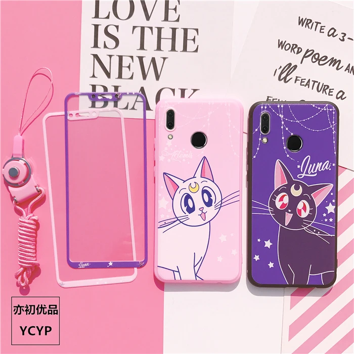 Для huawei mate20/mate20pro 20X luna cat TPU чехол переднее закаленное стекло для mate10/nova 3e P20 P20pro girl