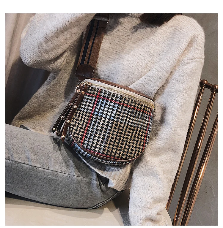 JI HAO, модная брендовая сумка через плечо для женщин, клетчатая сумка на одно плечо, женская сумка на ремне, Женская винтажная Мягкая шерстяная сумка-мессенджер